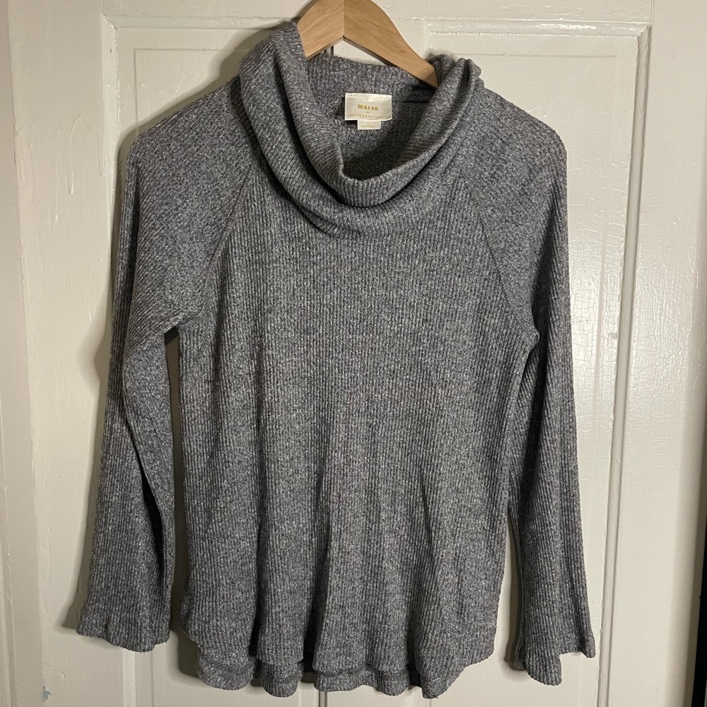 Maeve by Anthropologie Ribbed Charcoal Gray Cowl‎ Neck Sweater Small